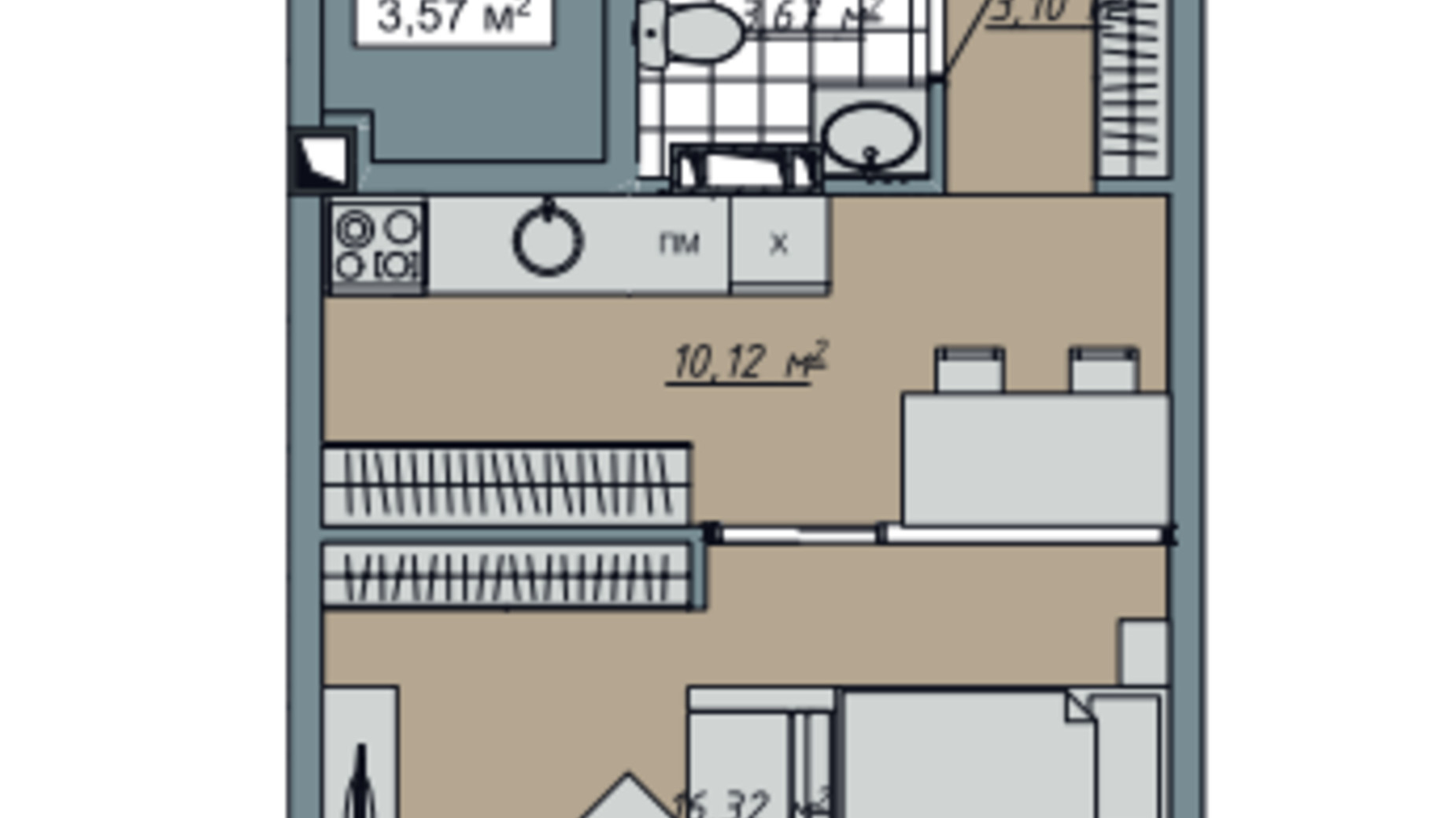 Планировка 1-комнатной квартиры в ЖК Sofi House 33.21 м², фото 671754