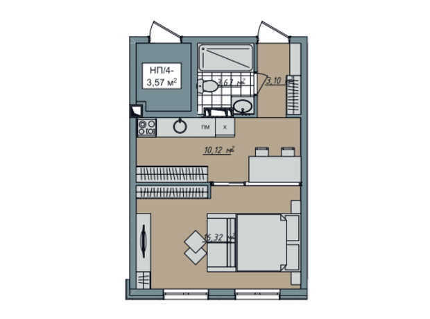 ЖК Sofi House: планування 1-кімнатної квартири 33.21 м²