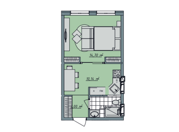 ЖК Sofi House: планування 1-кімнатної квартири 32.81 м²