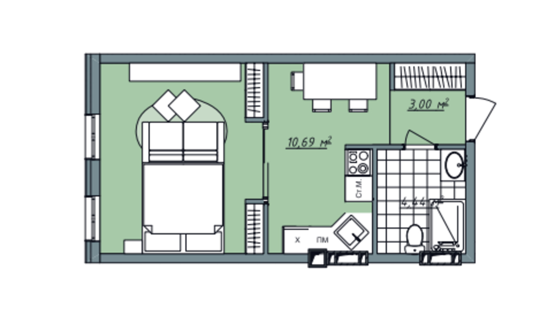 Планування 1-кімнатної квартири в ЖК Sofi House 33.24 м², фото 671758