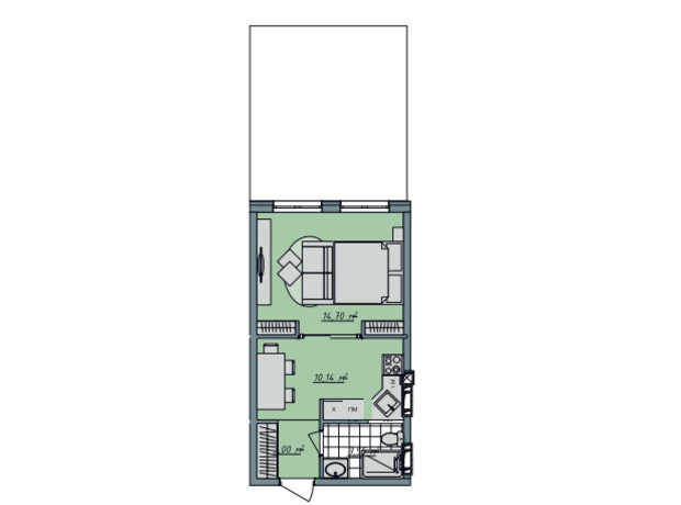 ЖК Sofi House: планування 1-кімнатної квартири 39.26 м²