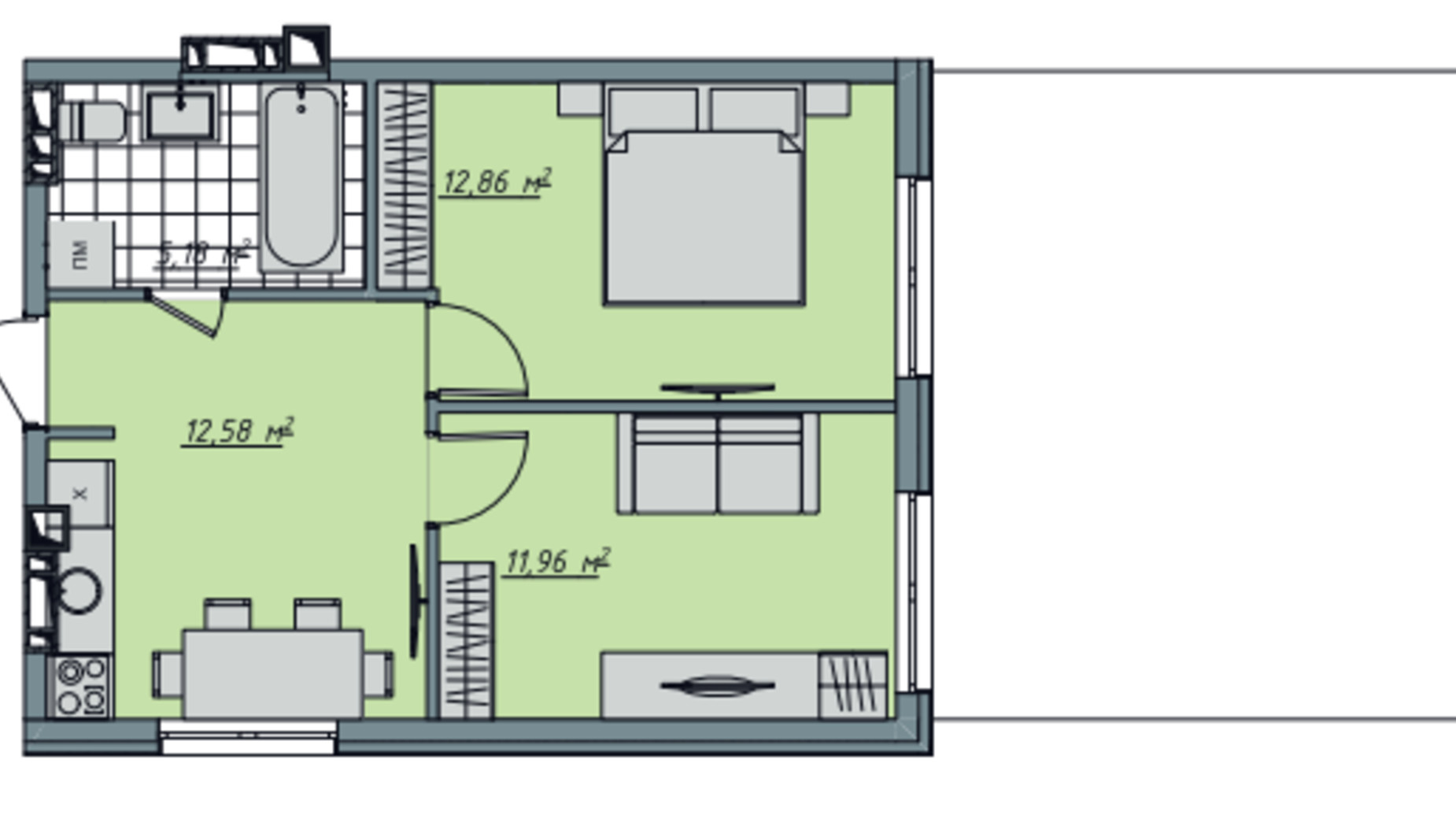 Планування 2-кімнатної квартири в ЖК Sofi House 51.18 м², фото 671763