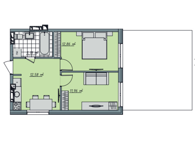 ЖК Sofi House: планування 2-кімнатної квартири 51.18 м²