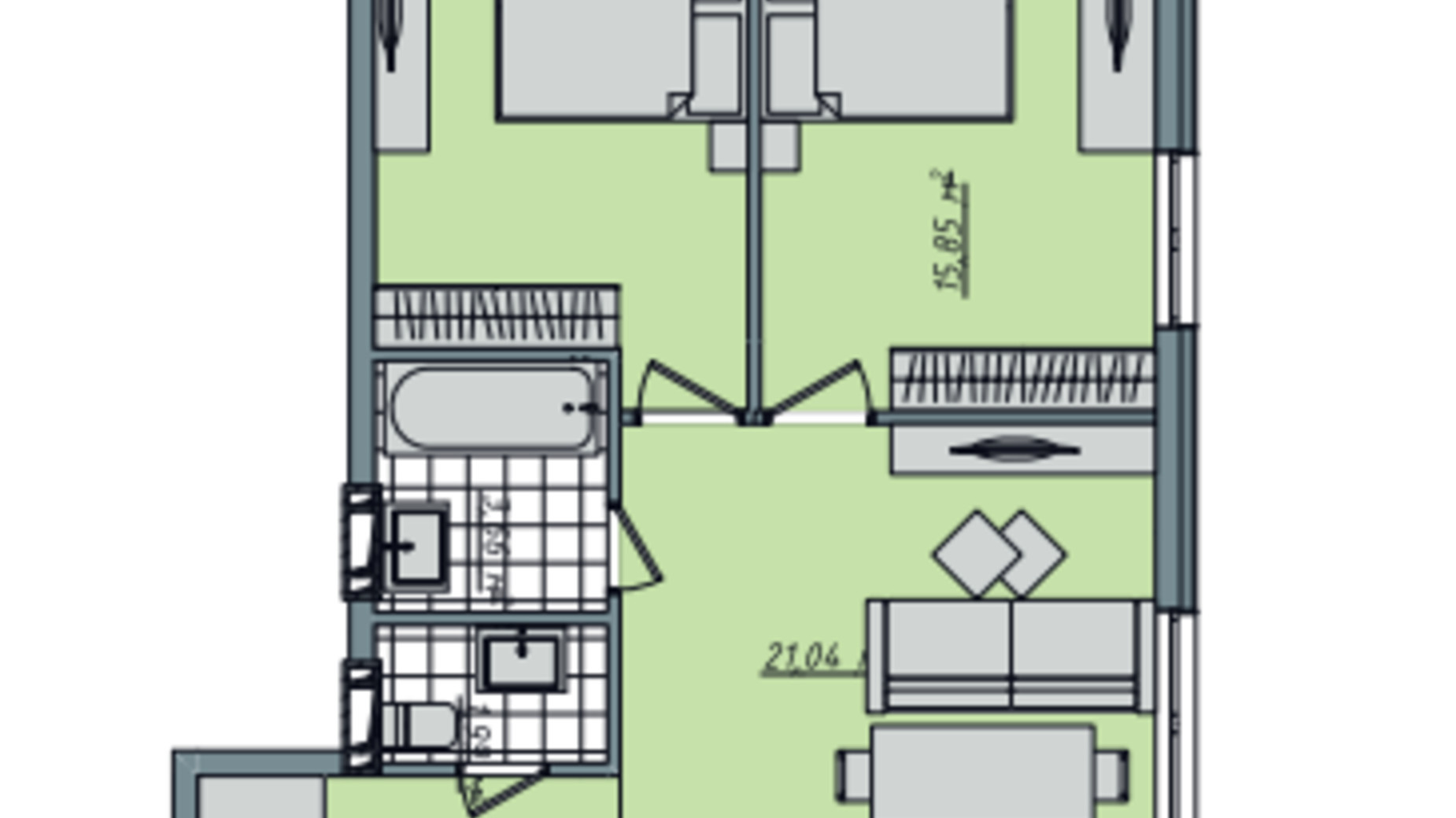 Планування 2-кімнатної квартири в ЖК Sofi House 63.38 м², фото 671766
