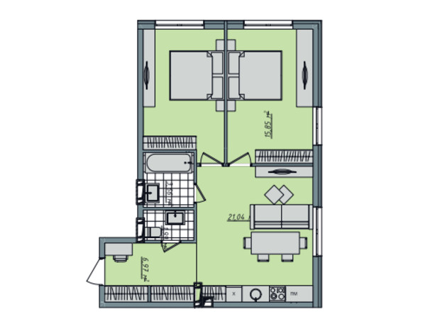 ЖК Sofi House: планировка 2-комнатной квартиры 63.38 м²