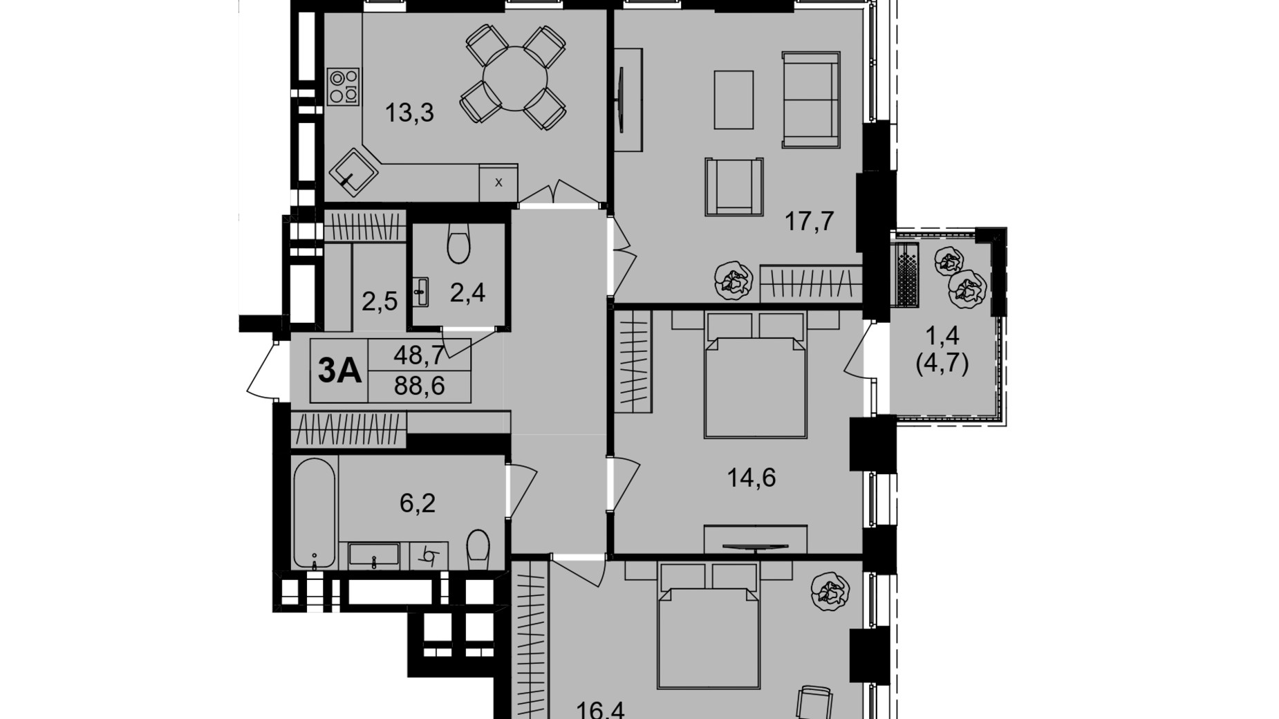 Планировка 3-комнатной квартиры в ЖК Central Park Vinnytsia 88.1 м², фото 671784
