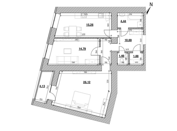 ЖК Шенген: планировка 2-комнатной квартиры 80.8 м²