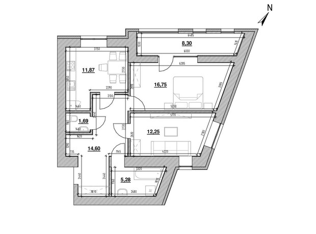 ЖК Шенген: планування 2-кімнатної квартири 72.8 м²