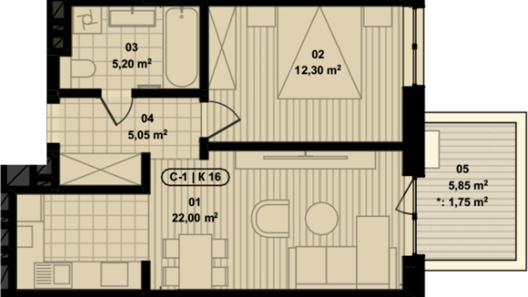 Планировка 1-комнатной квартиры в ЖК Residence City 46.3 м², фото 672338