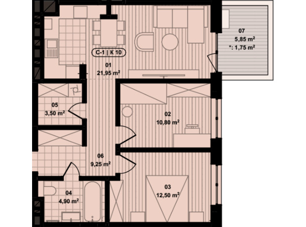 ЖК Residence City: планировка 2-комнатной квартиры 64.65 м²