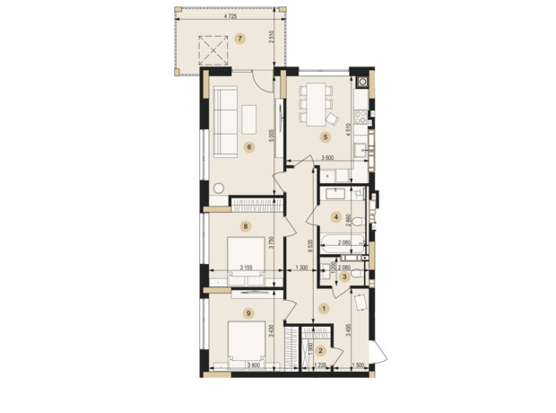 ЖК Венґлінський: планування 3-кімнатної квартири 82.43 м²