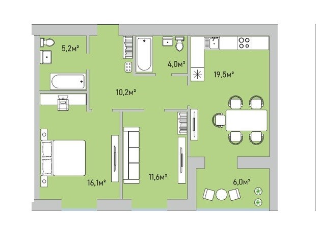 ЖК Park Estate: планировка 2-комнатной квартиры 72.6 м²