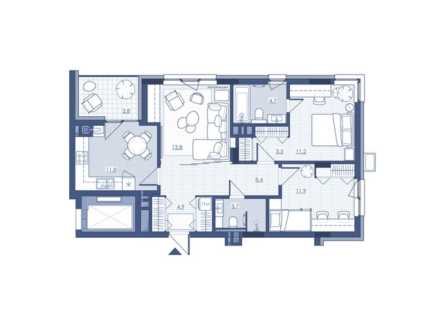 ЖК Під Зорями: планування 3-кімнатної квартири 76.7 м²