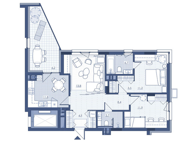 ЖК Під Зорями: планування 3-кімнатної квартири 77.8 м²