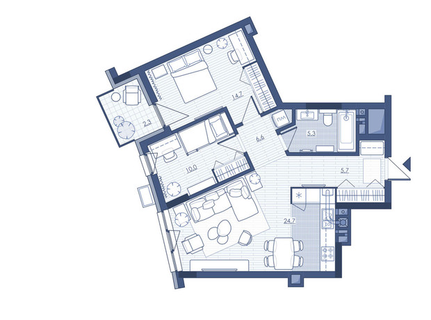 ЖК Під Зорями: планировка 2-комнатной квартиры 69.3 м²