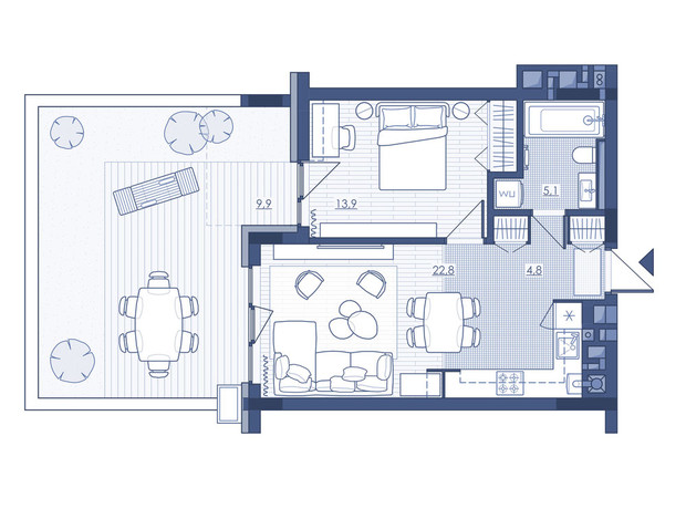 ЖК Під Зорями: планування 1-кімнатної квартири 48.9 м²