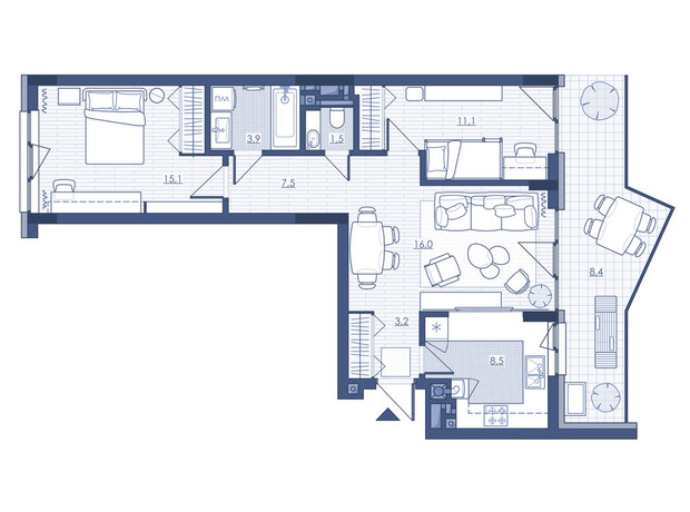 ЖК Під Зорями: планування 3-кімнатної квартири 75.3 м²