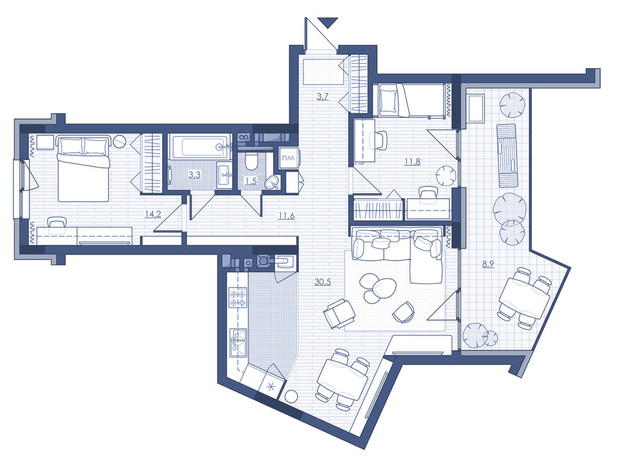 ЖК Під Зорями: планування 2-кімнатної квартири 85.1 м²