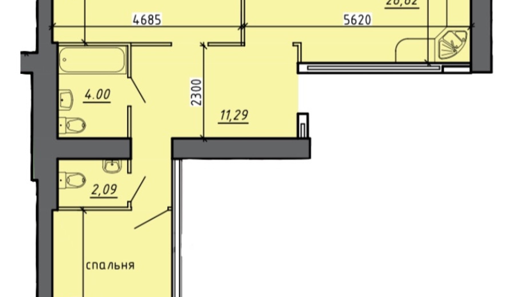 Планировка 2-комнатной квартиры в ЖК Новые Байковцы 79.46 м², фото 672782