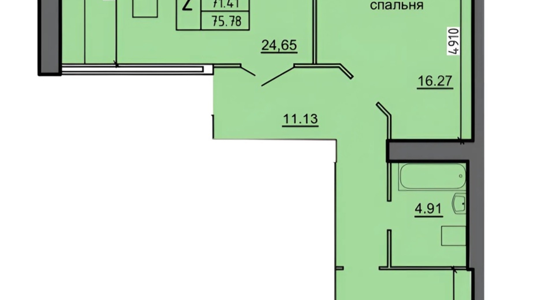 Планування 2-кімнатної квартири в ЖК Нові Байківці 75.78 м², фото 672786