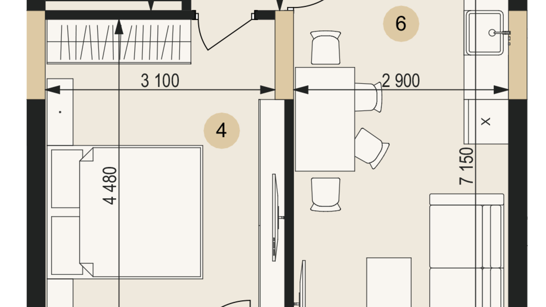 Планировка 1-комнатной квартиры в ЖК Венглинский 50.25 м², фото 672876