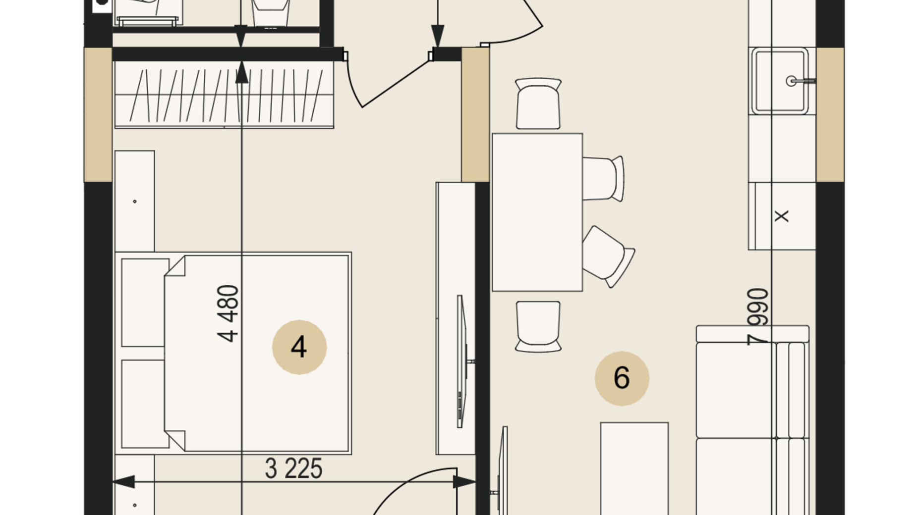 Планування 1-кімнатної квартири в ЖК Венґлінський 51.48 м², фото 672877