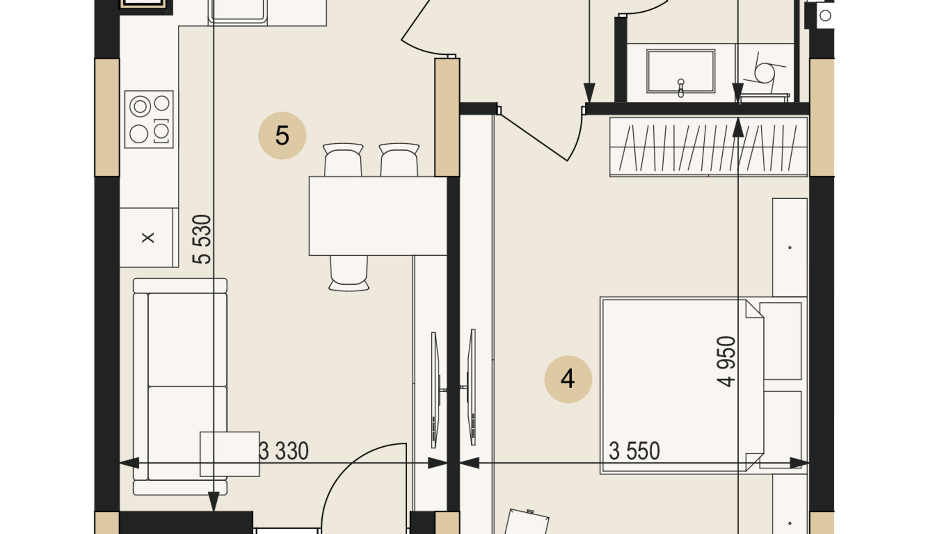 Планування 1-кімнатної квартири в ЖК Венґлінський 54.14 м², фото 672878