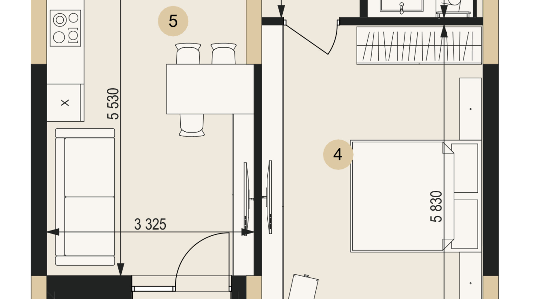 Планування 1-кімнатної квартири в ЖК Венґлінський 55.89 м², фото 672880