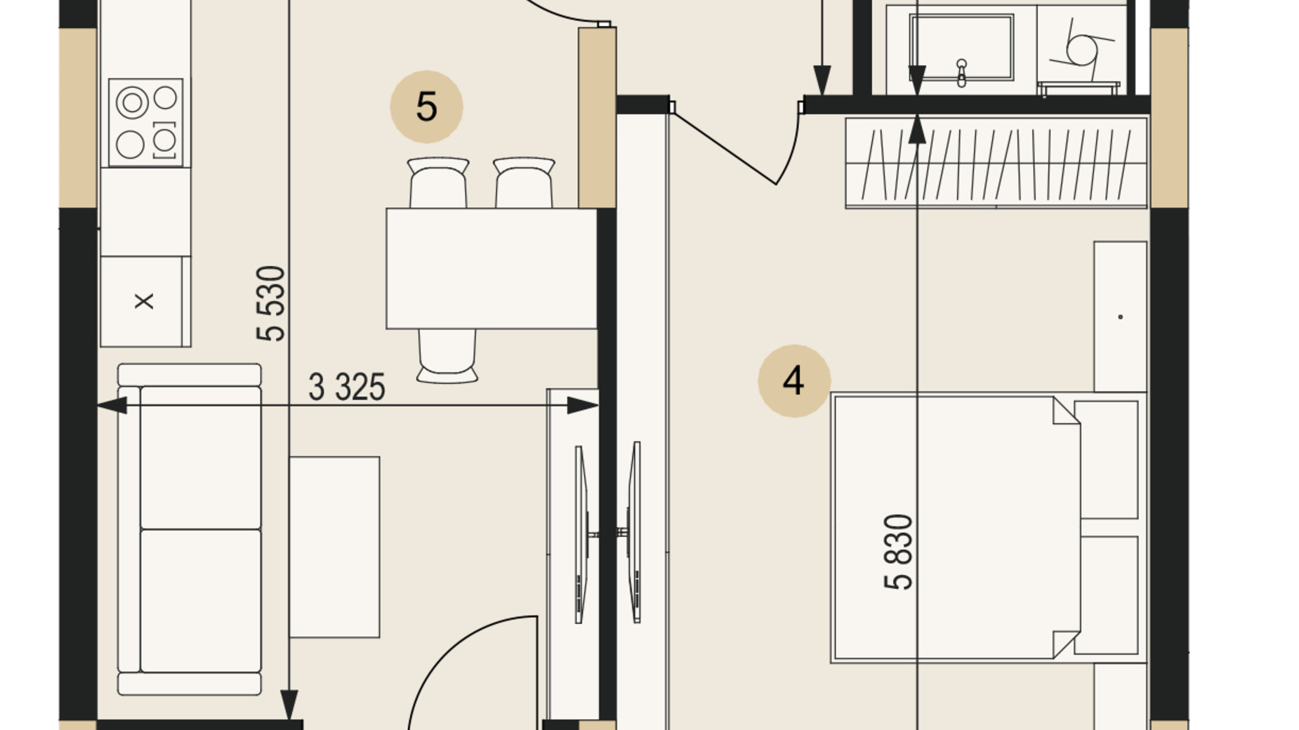 Планировка 1-комнатной квартиры в ЖК Венглинский 58.33 м², фото 672882