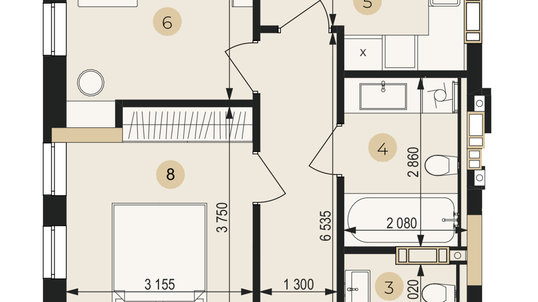Планування 3-кімнатної квартири в ЖК Венґлінський 82.03 м², фото 672885