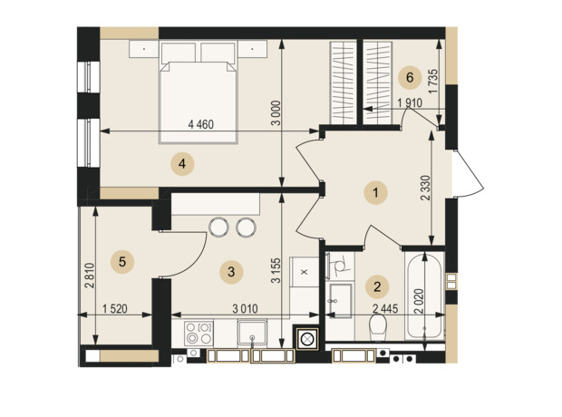 ЖК Венглинский: планировка 1-комнатной квартиры 39.53 м²