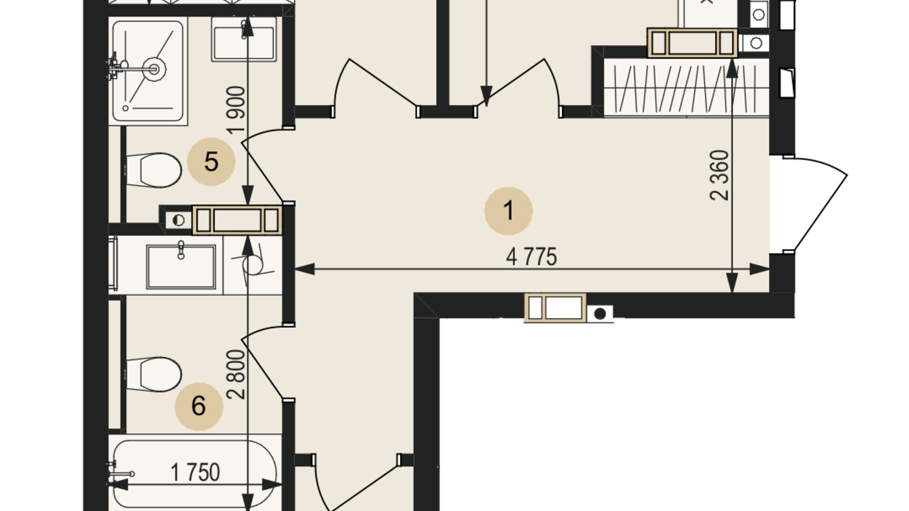 Планировка 2-комнатной квартиры в ЖК Венглинский 75.23 м², фото 672887