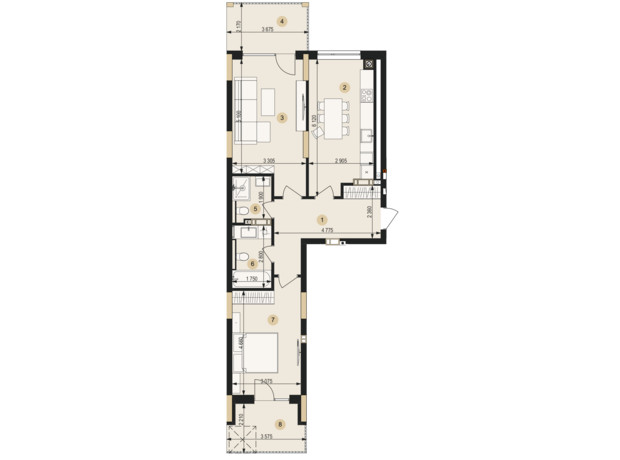 ЖК Венглинский: планировка 2-комнатной квартиры 75.23 м²