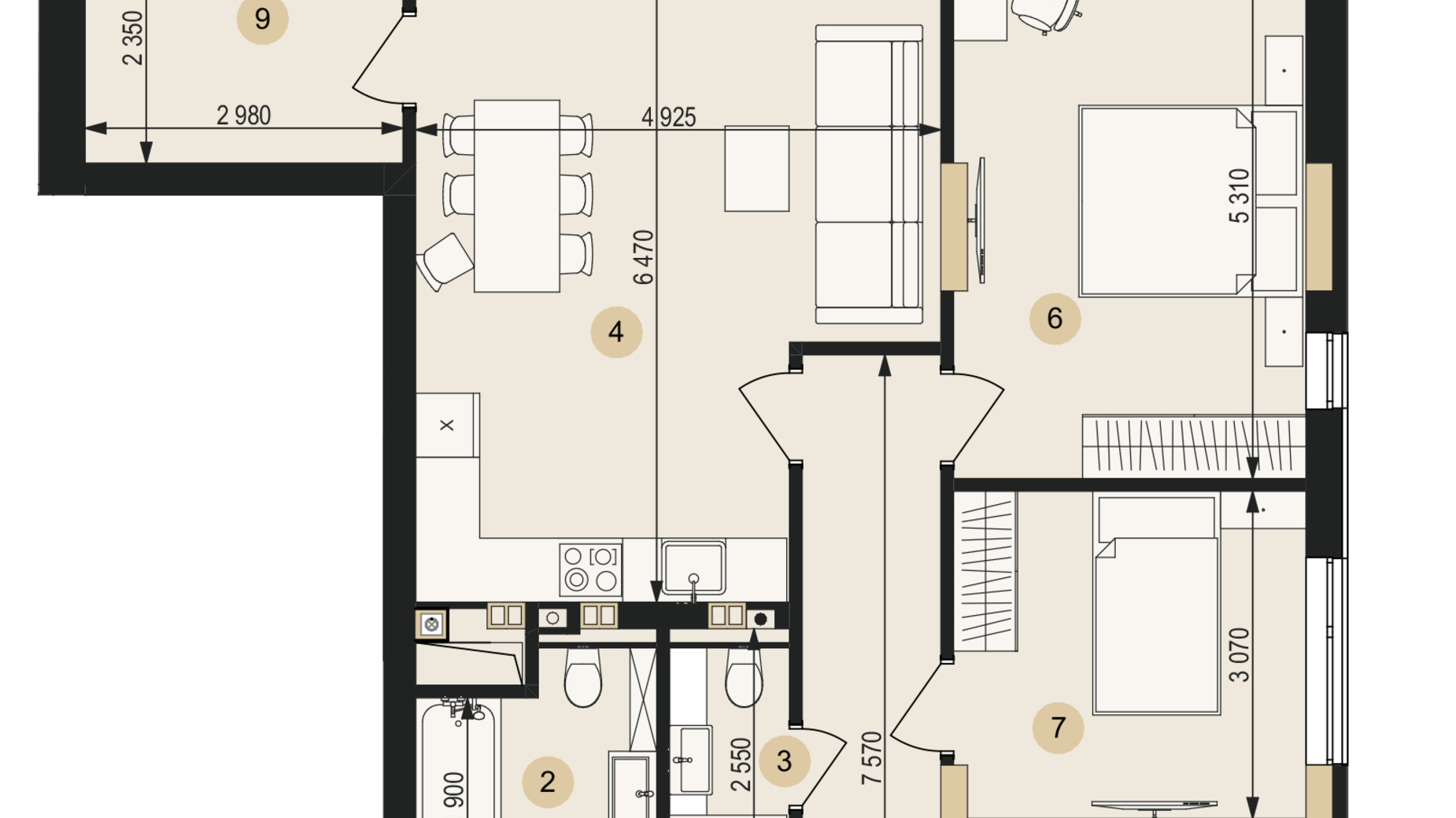 Планировка 3-комнатной квартиры в ЖК Венглинский 106.26 м², фото 672888