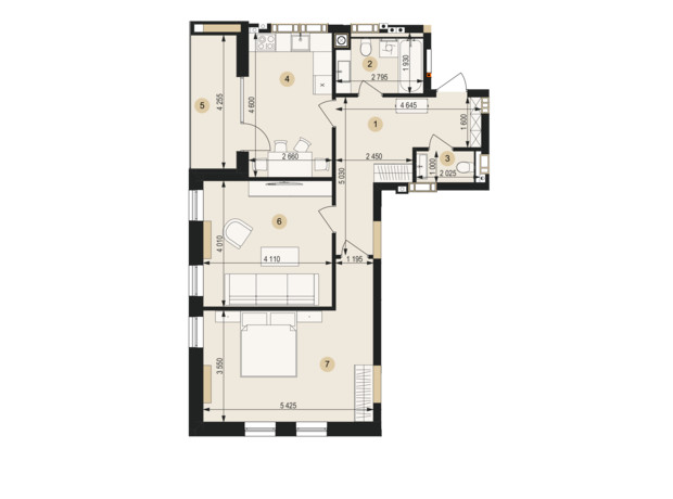 ЖК Венглинский: планировка 2-комнатной квартиры 72.57 м²