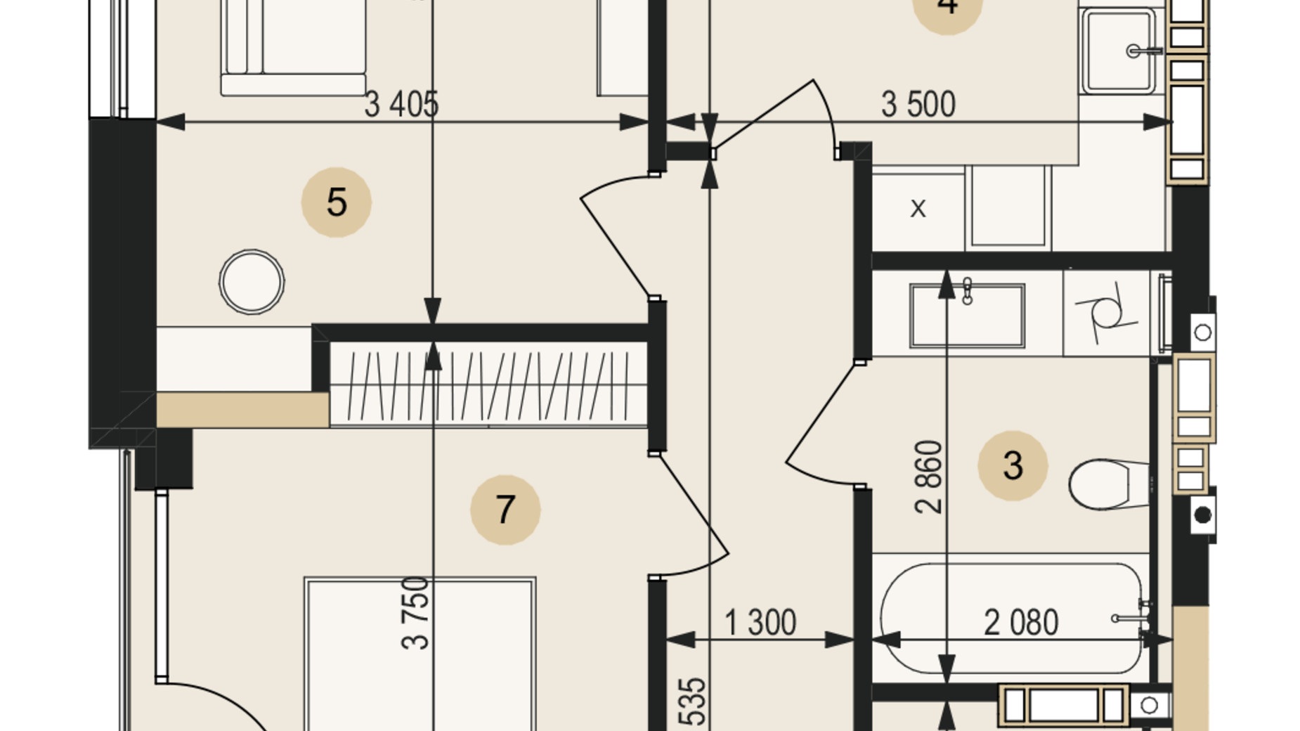 Планировка 3-комнатной квартиры в ЖК Венглинский 87.41 м², фото 672891