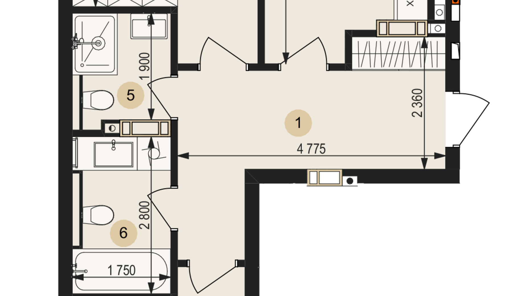 Планировка 2-комнатной квартиры в ЖК Венглинский 75.15 м², фото 672893