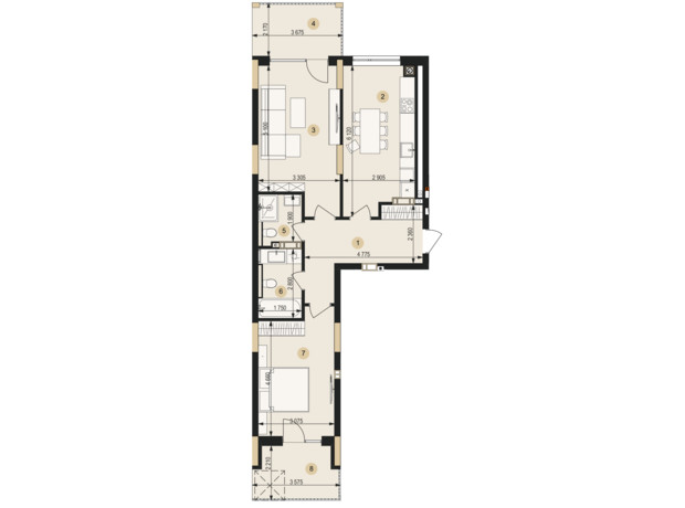 ЖК Венглинский: планировка 2-комнатной квартиры 75.15 м²