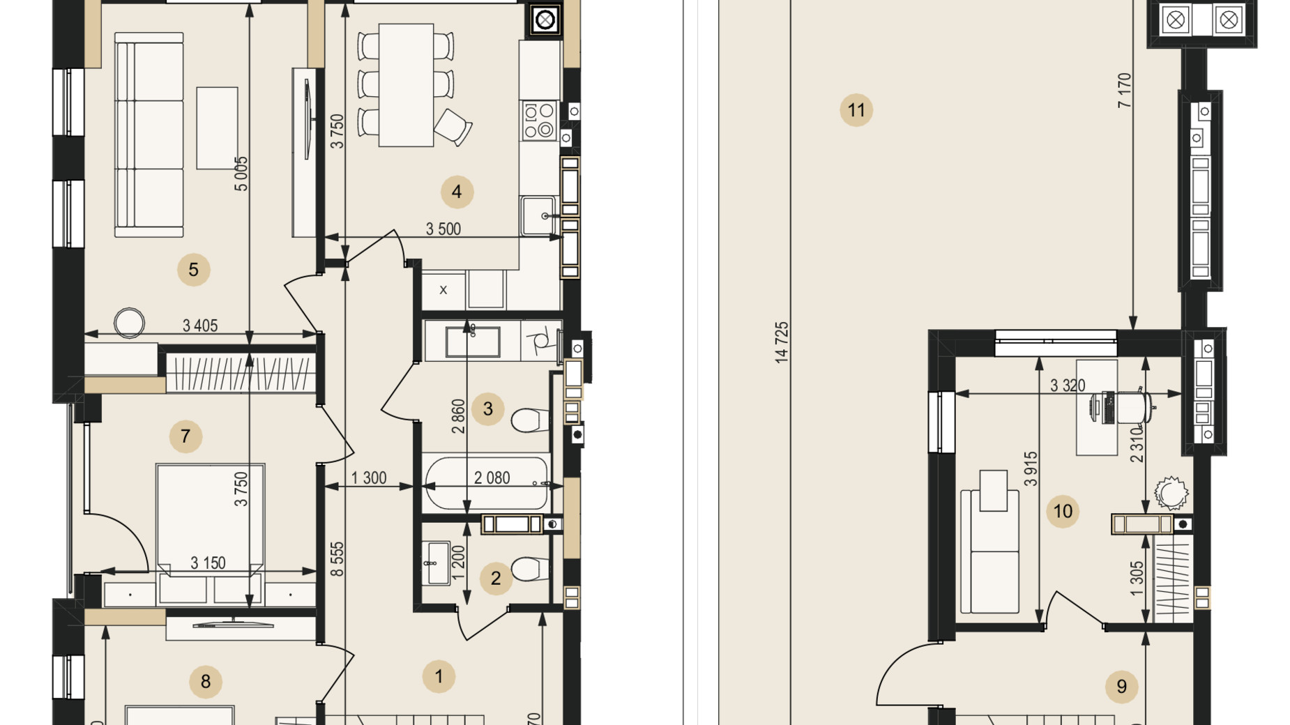 Планування 3-кімнатної квартири в ЖК Венґлінський 129.06 м², фото 672895