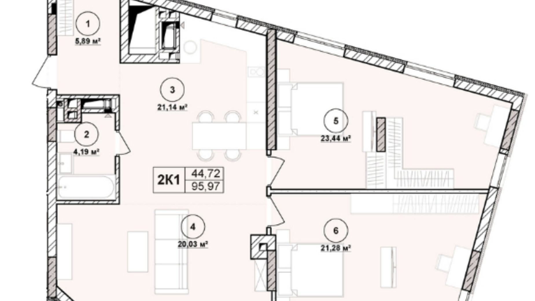 Планировка апартаментов в ЖК Milltown 95.97 м², фото 673216