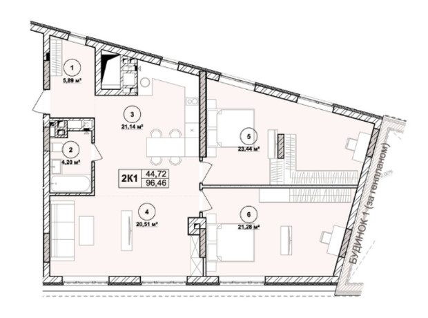 ЖК Milltown: планування 2-кімнатної квартири 96.46 м²