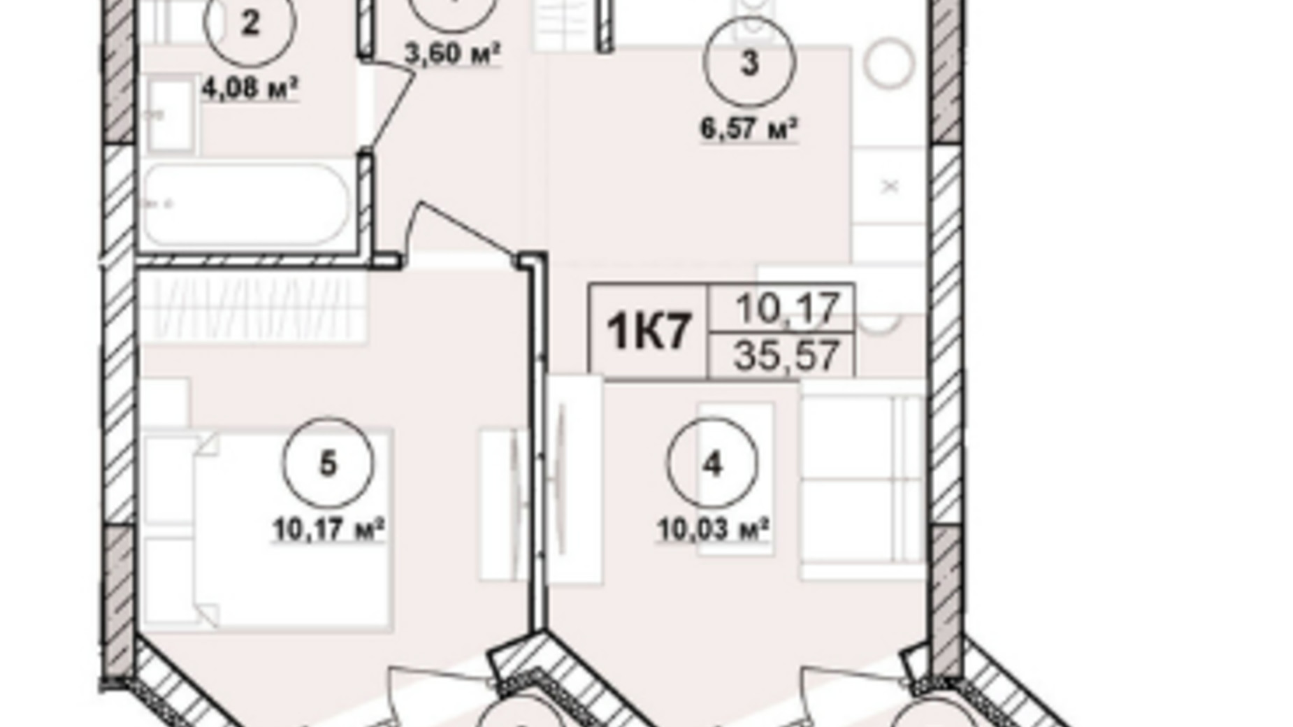 Планировка апартаментов в ЖК Milltown 35.57 м², фото 673239