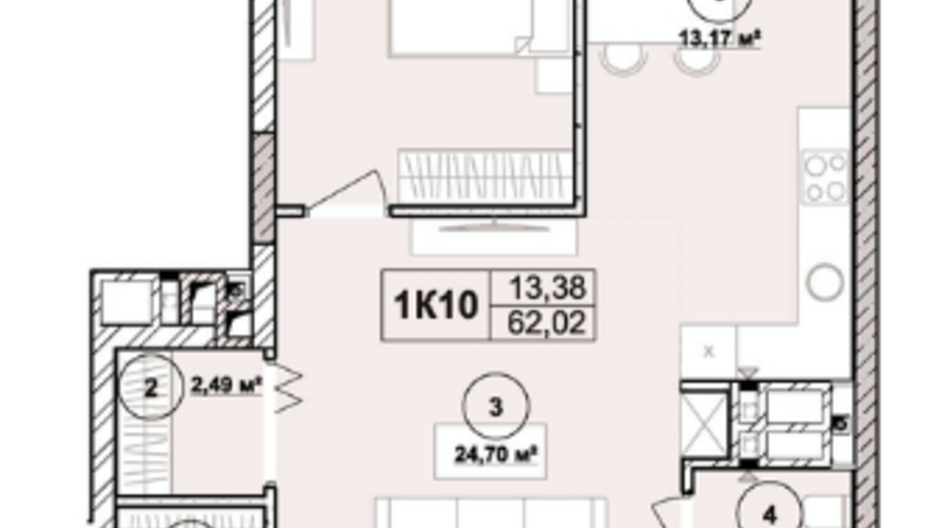 Планування апартаментів в ЖК Milltown 62.02 м², фото 673245