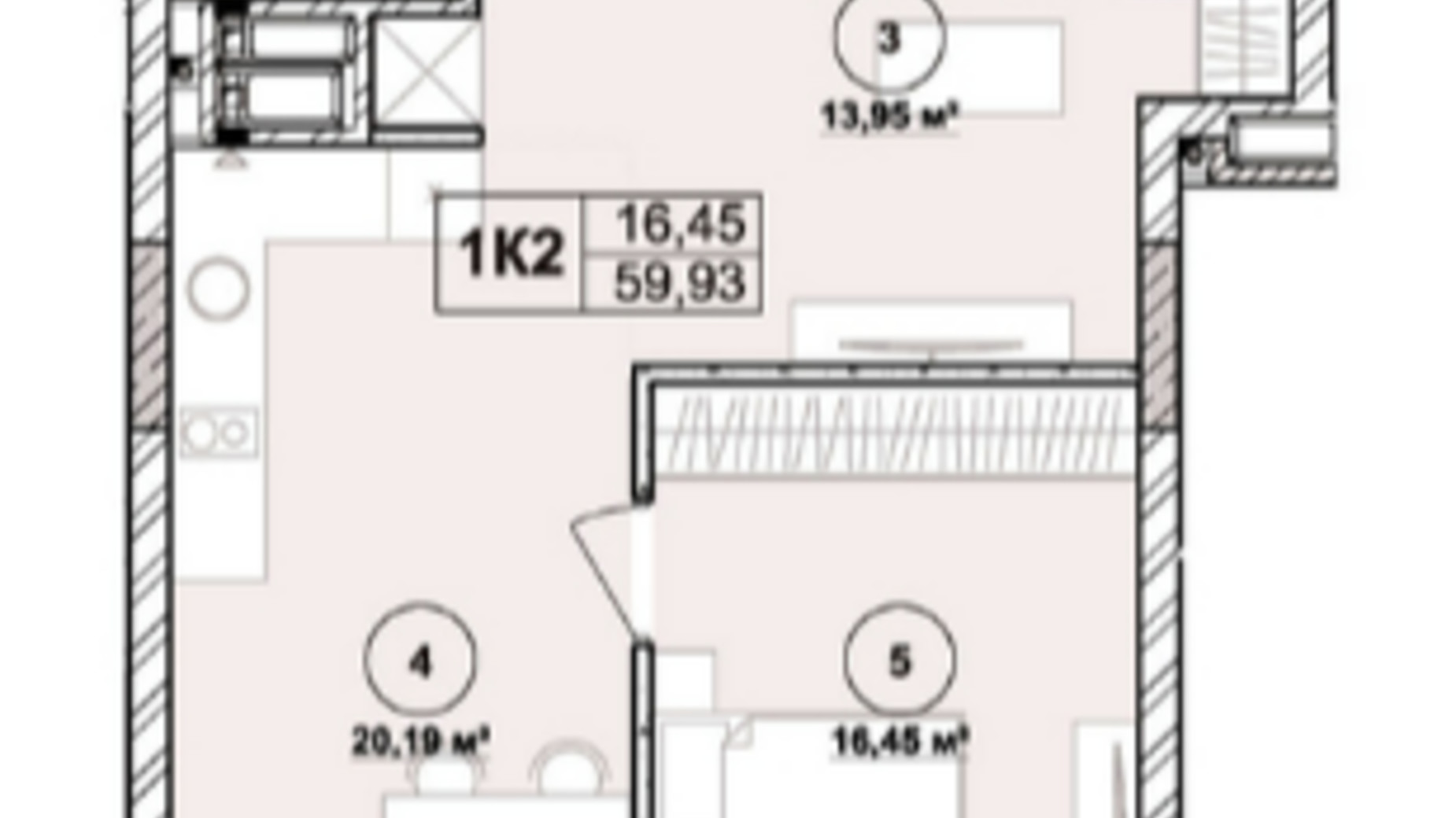 Планировка апартаментов в ЖК Milltown 59.93 м², фото 673247