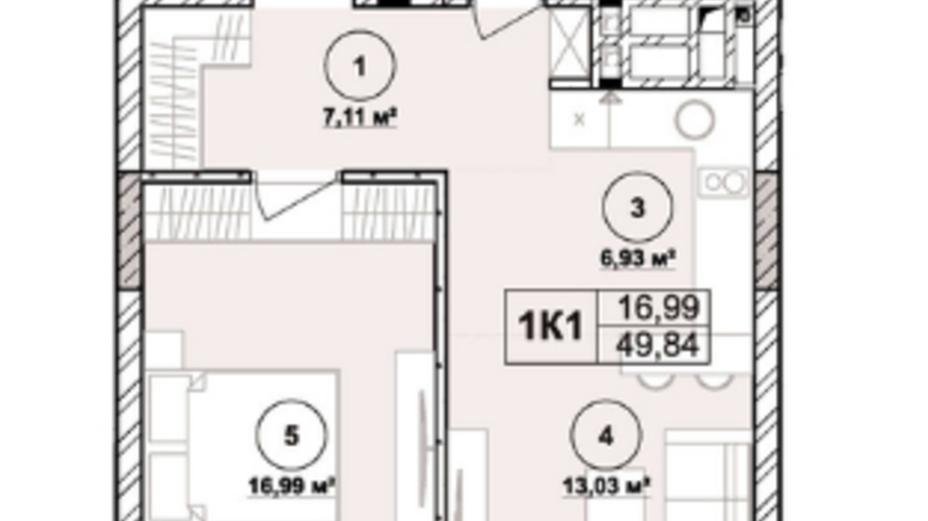 Планировка апартаментов в ЖК Milltown 49.84 м², фото 673252