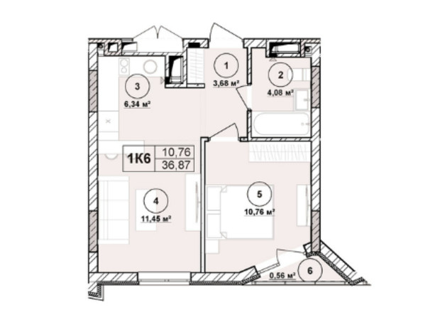 ЖК Milltown: планировка 1-комнатной квартиры 36.87 м²