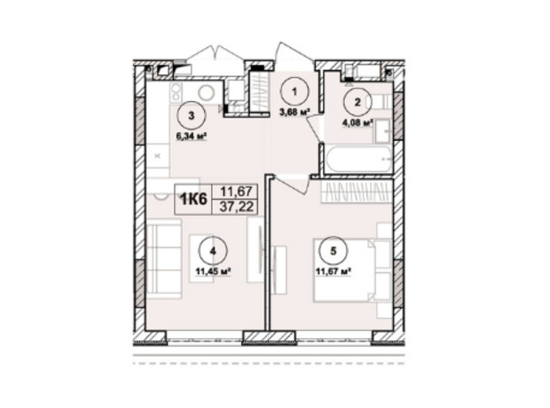 ЖК Milltown: планировка 1-комнатной квартиры 37.22 м²