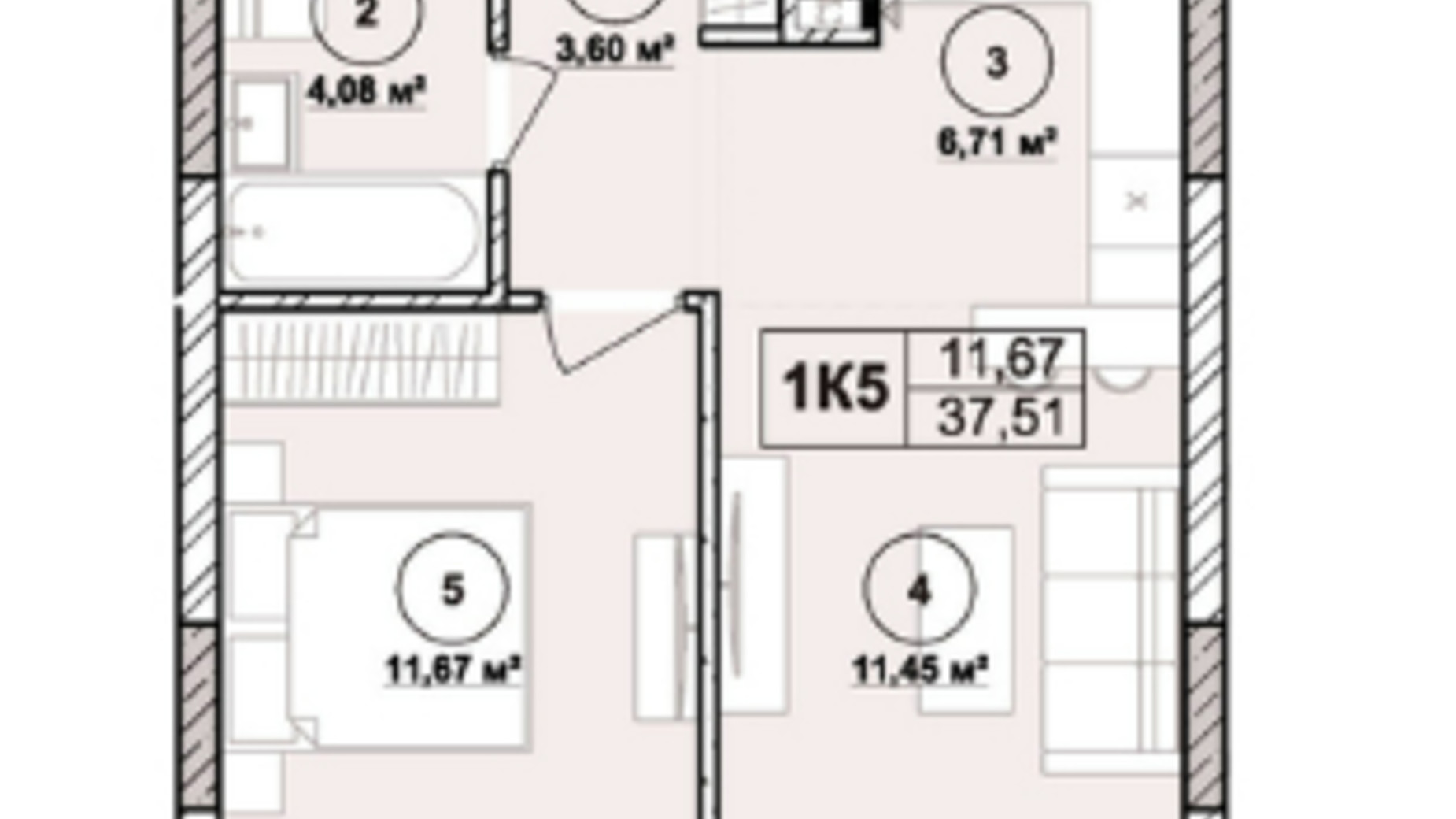 Планування апартаментів в ЖК Milltown 37.51 м², фото 673267