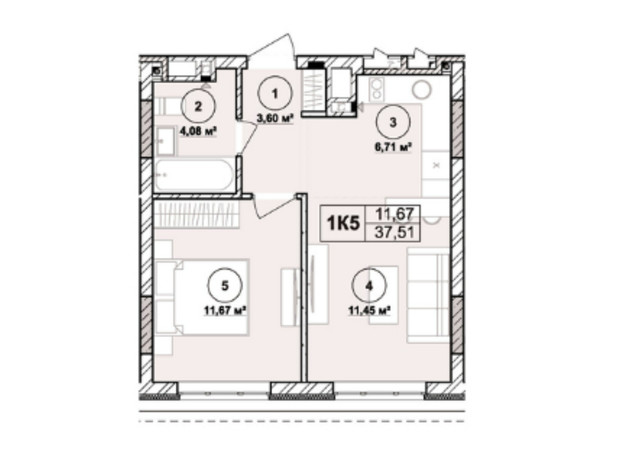 ЖК Milltown: планировка 1-комнатной квартиры 37.51 м²