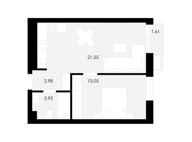 ЖК Avalon Yard: планування 1-кімнатної квартири 42 м²